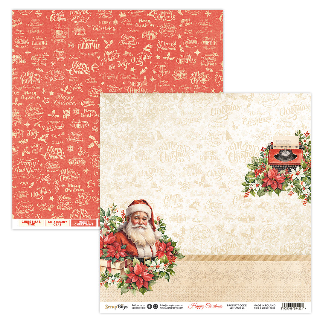 HAPPY CHRISTMAS 12 X 12 SINGLE PAPER SHEET 10PK HACH 01