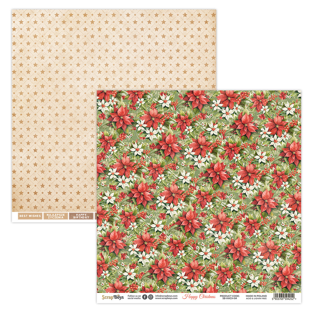 HAPPY CHRISTMAS 12 X 12 SINGLE PAPER SHEET 10PK HACH 04