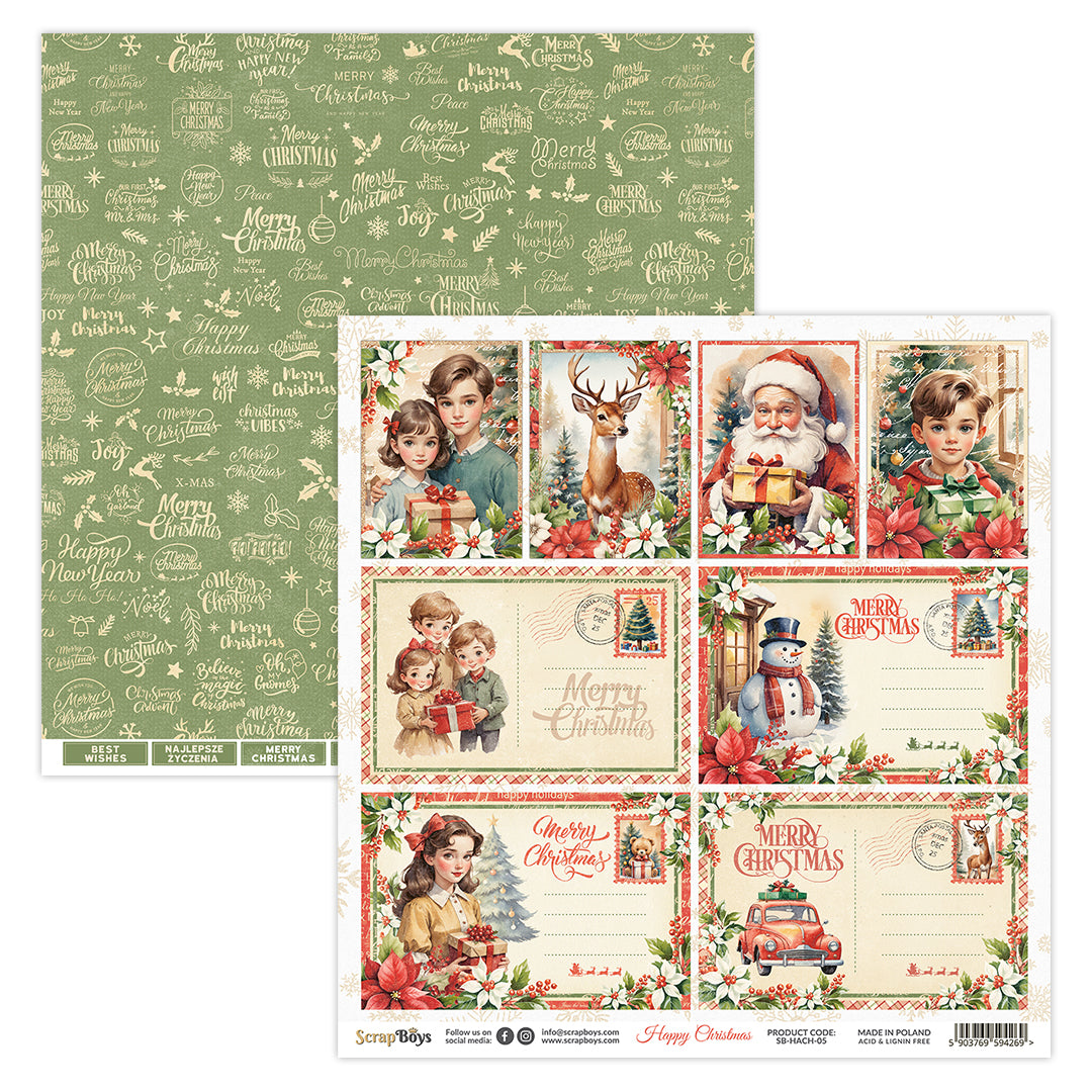 HAPPY CHRISTMAS 12 X 12 SINGLE PAPER SHEET 10PK HACH 05