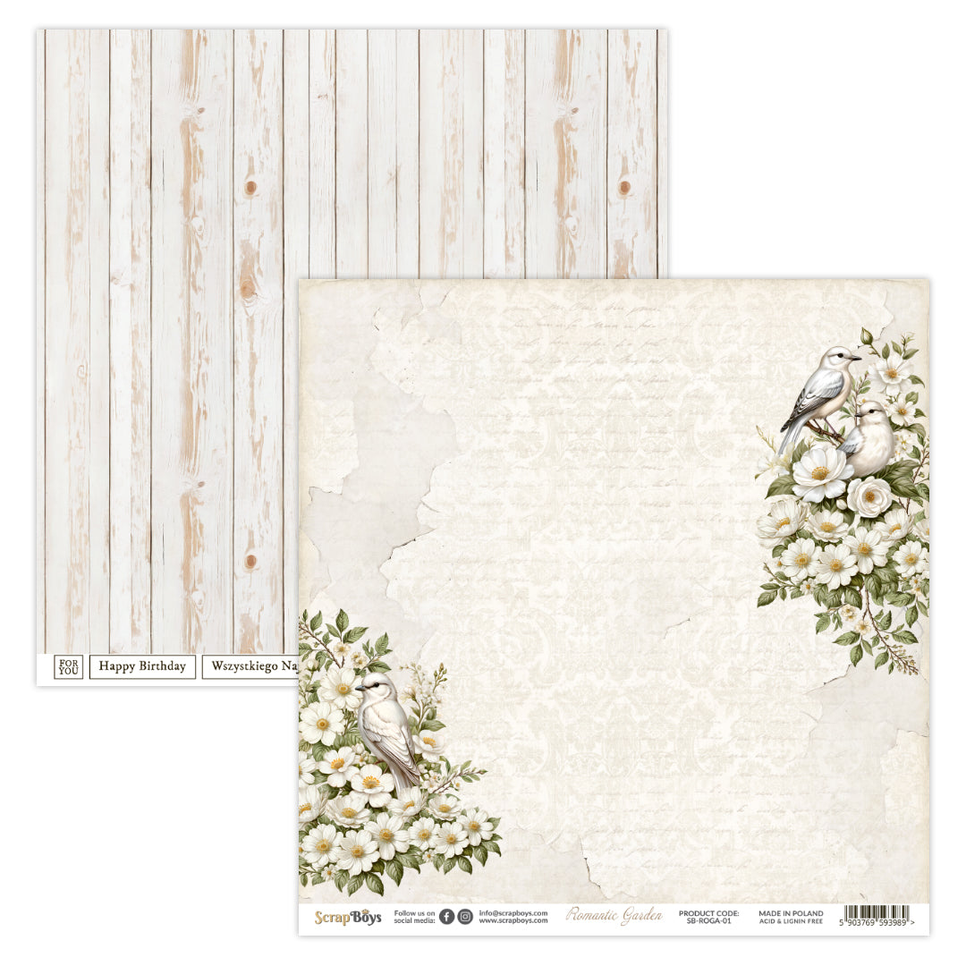 ROMANTIC GARDEN 12 X 12 SINGLE PAPER SHEET 10PK ROGA - 01