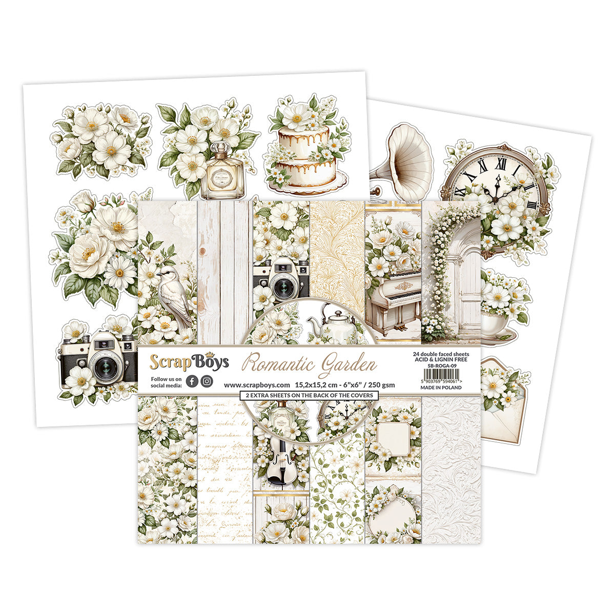ROMANTIC GARDEN 6" X 6" PAPER PAD 15.2 X 15.2CM ROGA- 09