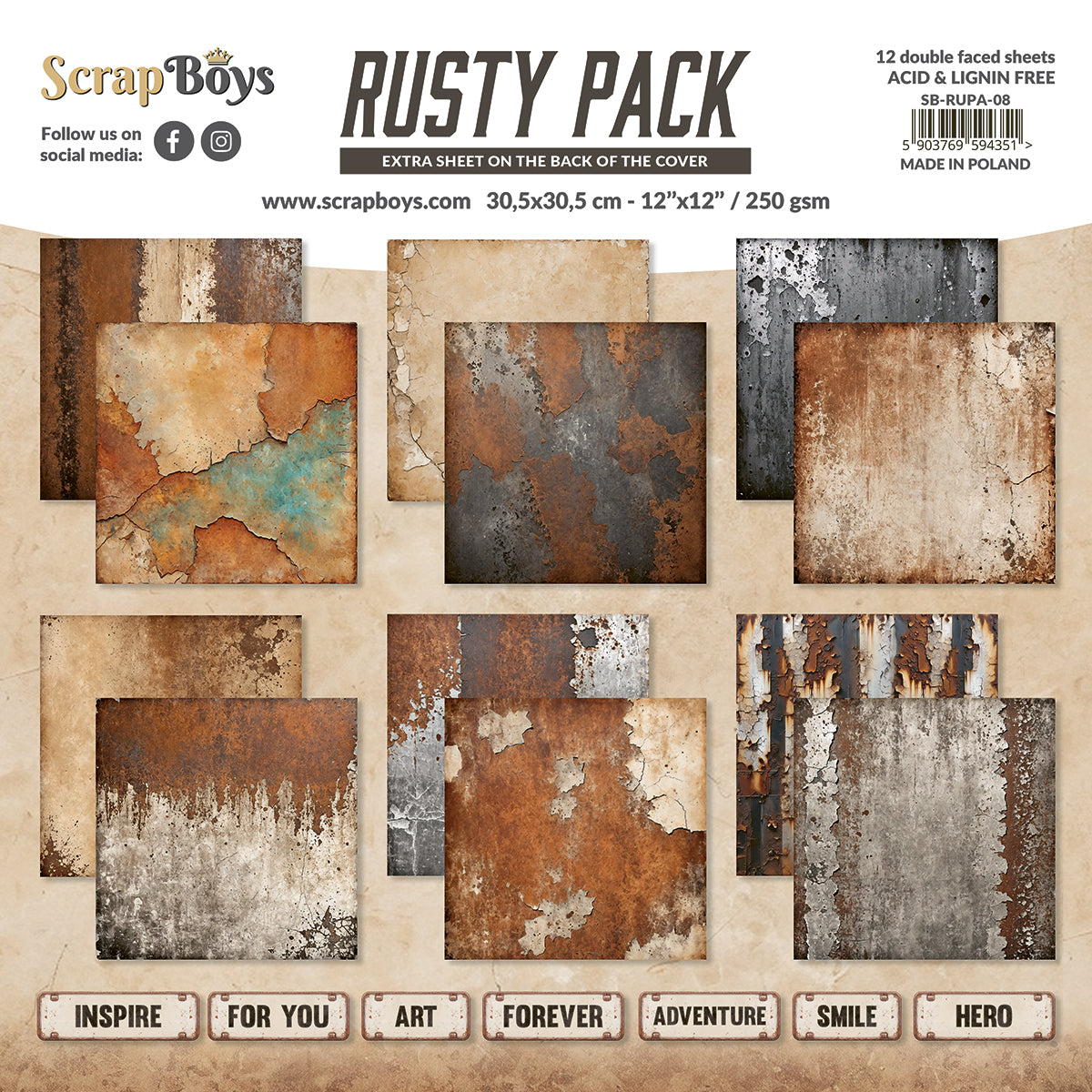 RUSTY PACK 30CM X 30CM PAPER SET RUPA 08