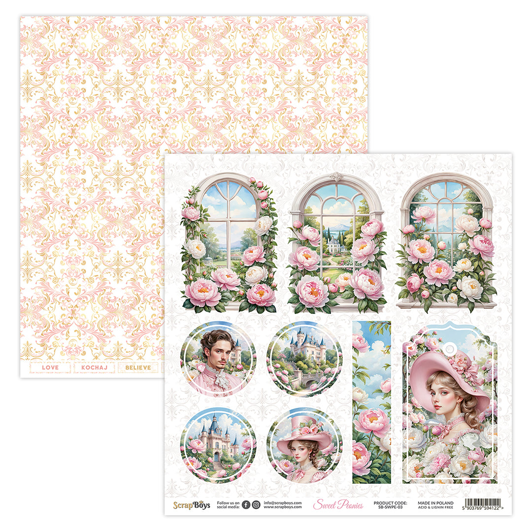 SWEET PEONIES 12 X 12 SINGLE PAPER SHEET 10PK SWPE 03