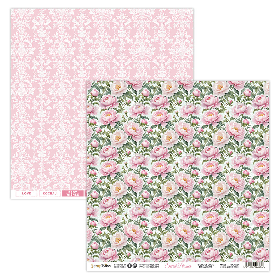 SWEET PEONIES 12 X 12 SINGLE PAPER SHEET 10PK SWPE 04
