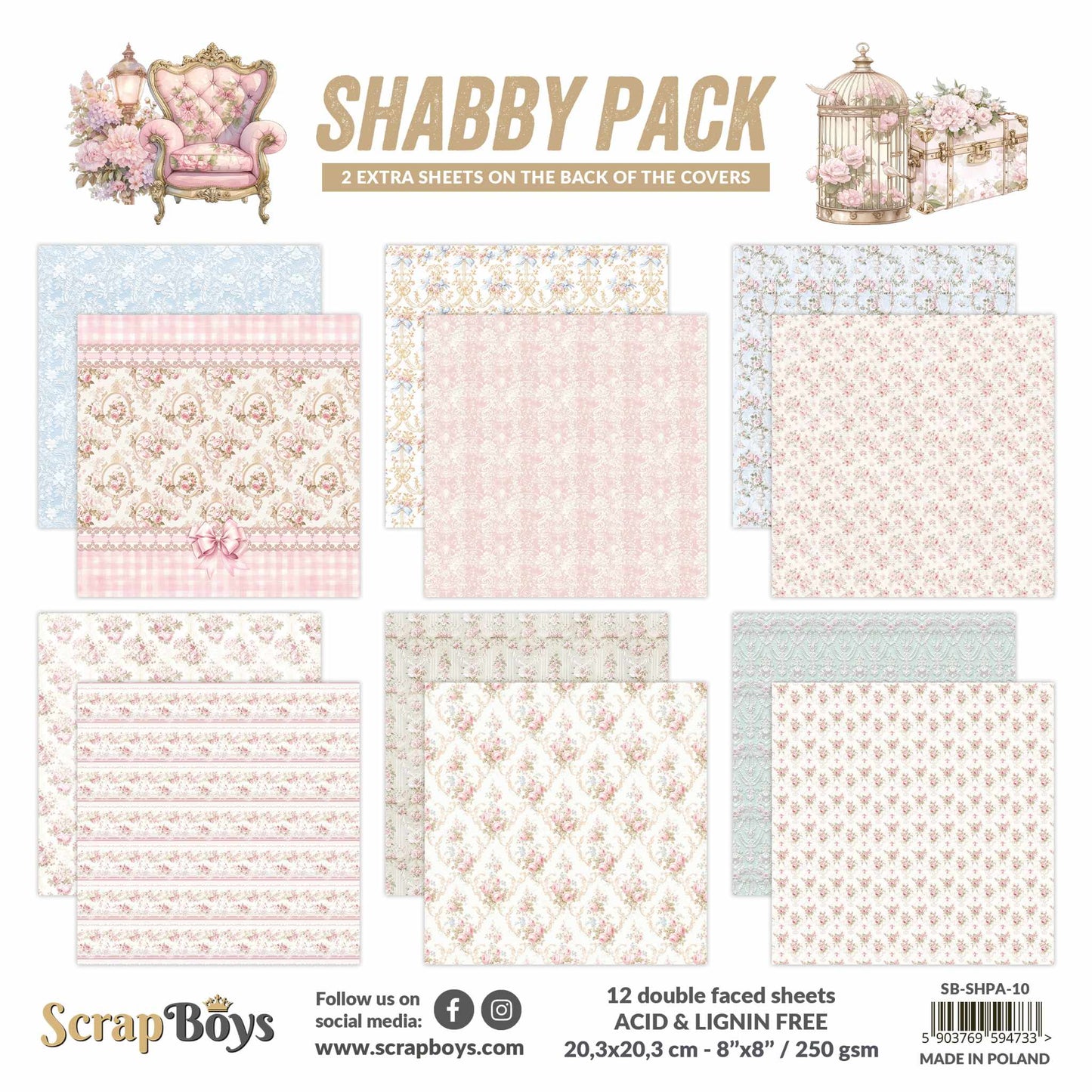 SHABBY PACK 8IN X 8IN PAPER PAD 20.3 X 20.3CM SHAB 10
