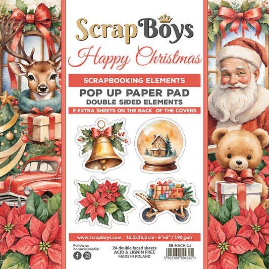 HAPPY CHRISTMAS POP UP PAPER PAD 6" X 6"  HACH 11