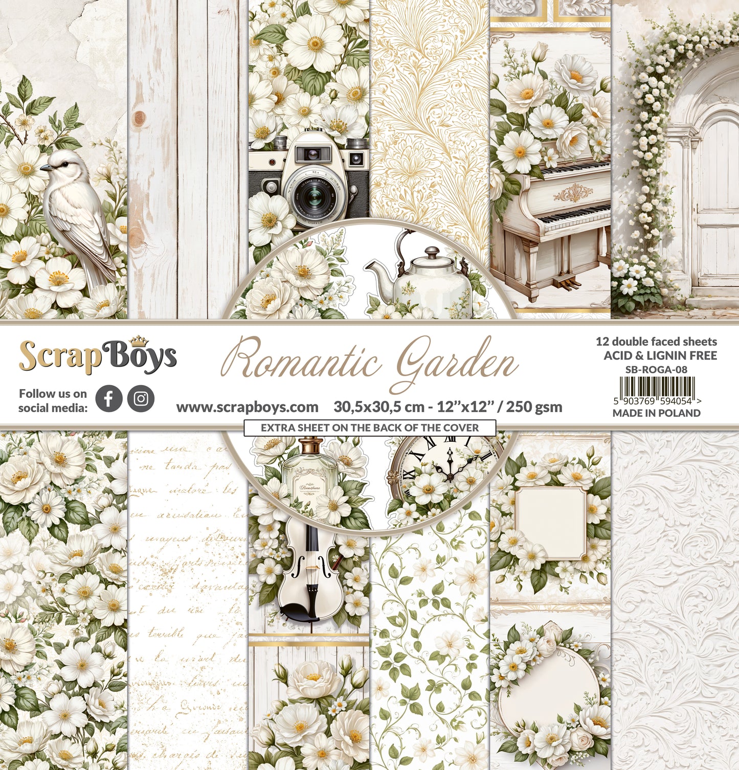 ROMANTIC GARDEN  12 X 12 PAPER SET  ROGA- 08