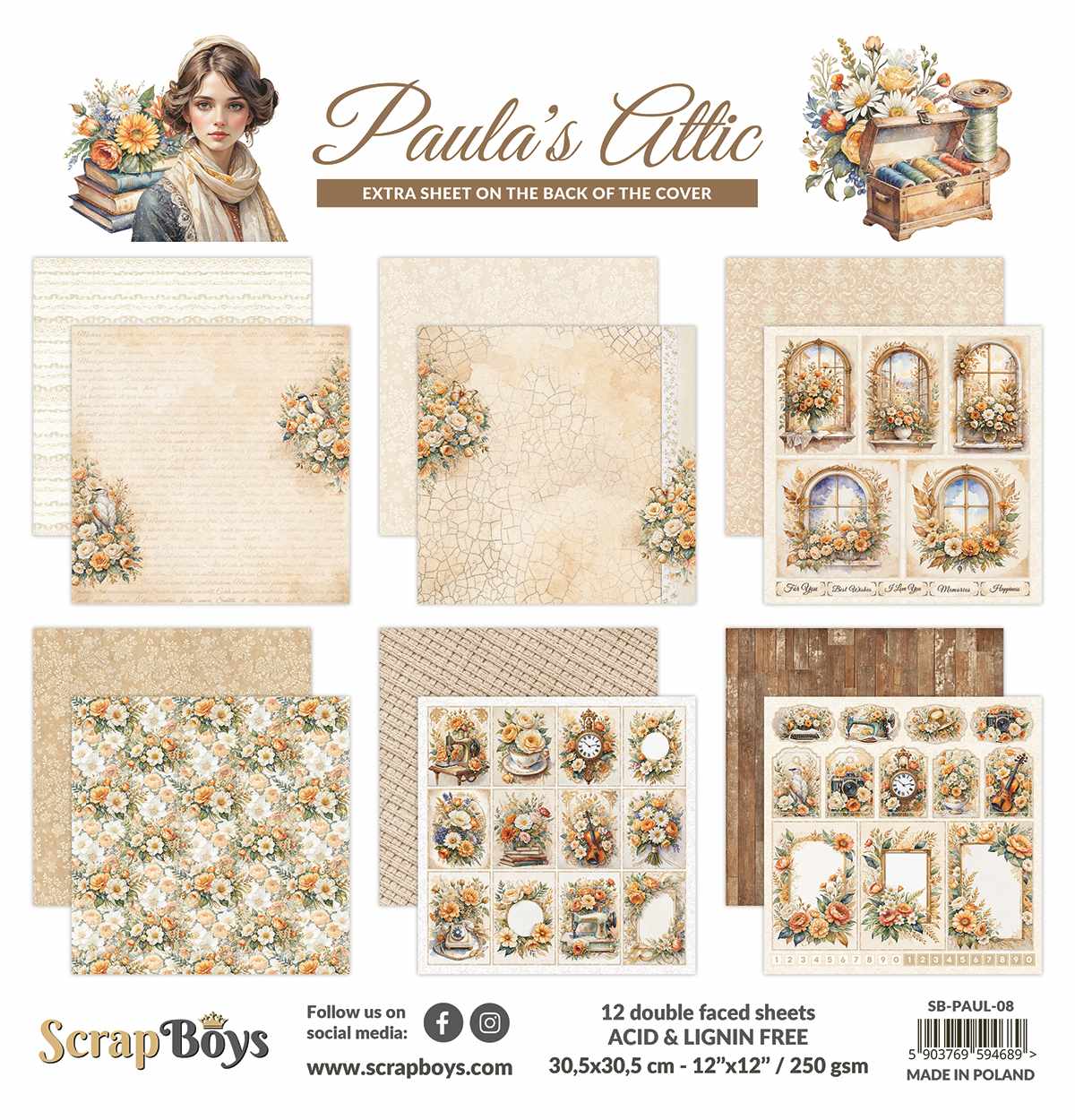 PAULA'S ATTIC  30CM X 30CM PAPER SET PAUL  08