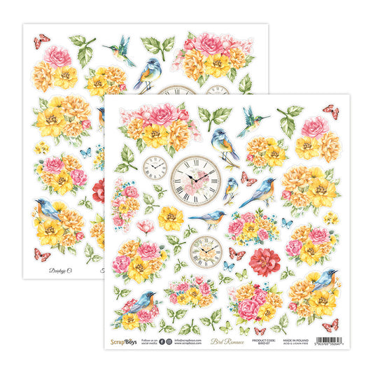 BIRD ROMANCE 12 X 12 SINGLE CUT OUT PAPER SHEET 10PK BIRO- 07